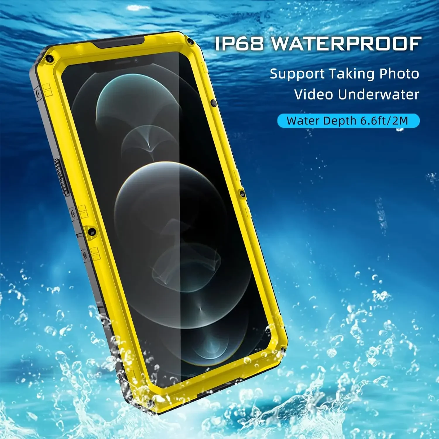 IP68 waterproof and shockproof case for iPhone 15 14 13 12 11 Pro Max XS XR 8 7 Plus Heavy duty aluminum metal screen protector