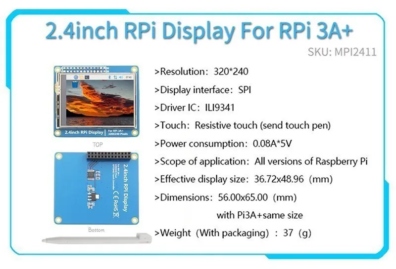 2.4/2.8/3.2/3.5 Inci Seri GPIO 2.4 Inci/2.8 Inci/3.2 Inci/3.5 Inci Tampilan Layar Sentuh untuk Raspberry Pi 4B 3B B + Nol