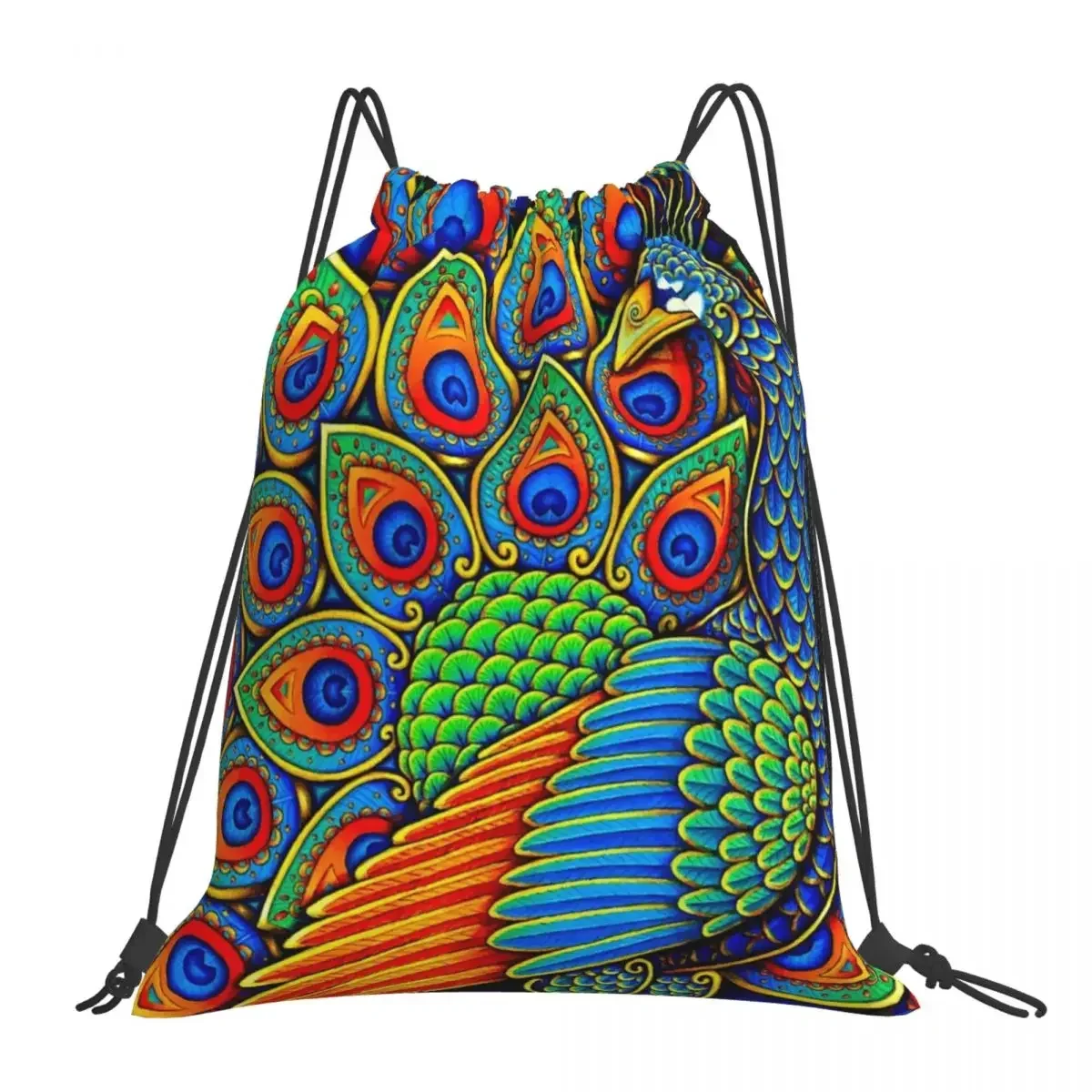 Colorful Paisley Peacock Rainbow Bird Backpacks Fashion Portable Drawstring Bags Sports Bag BookBag For Travel School