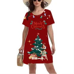 3D Christmas Tree Print Dress Women New Year Party Mini Dress O-Neck Short Sleeve Casual A-Line Dress Vestidos De Mujer