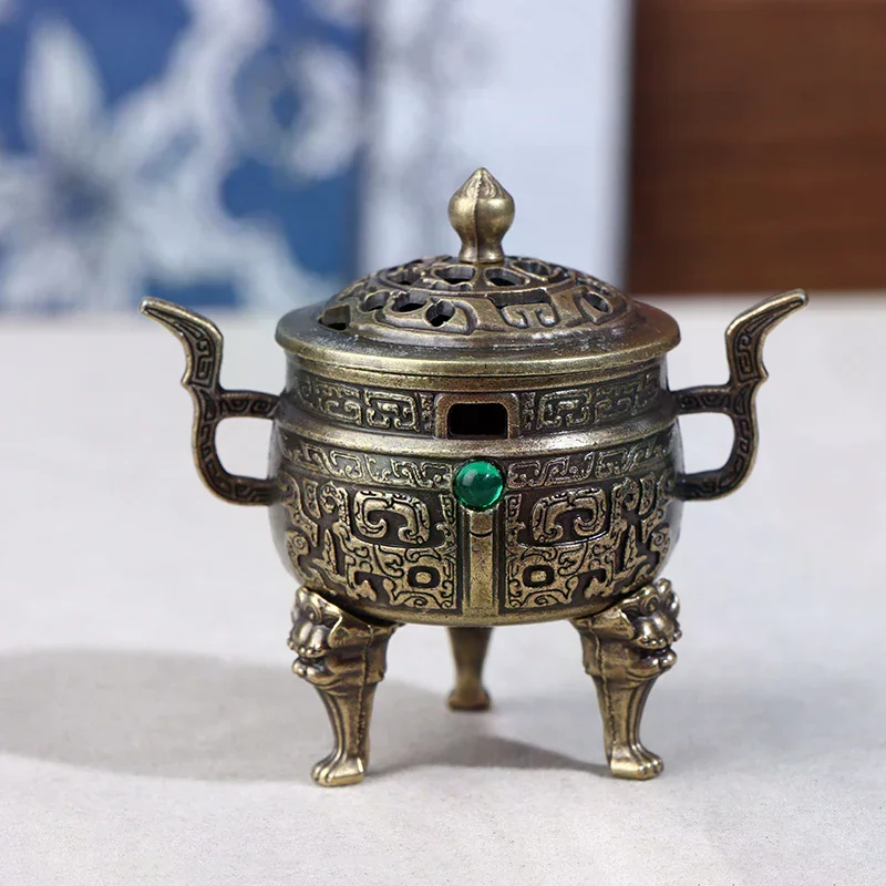 Exquisite Chinese Style Alloy Incense Burner Alloy Lucky Incense Burner Bowl Incense Holder With Handle Yoga Meditation Decor