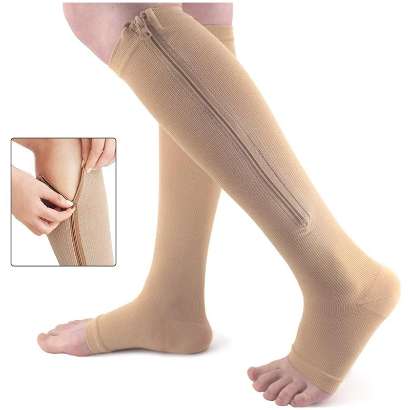 Compression Socks With Zipper Leg Shaping Socks Used For Support Varicose Veins Anti Fatigue Medical Care Anti Odor Toe Exposure