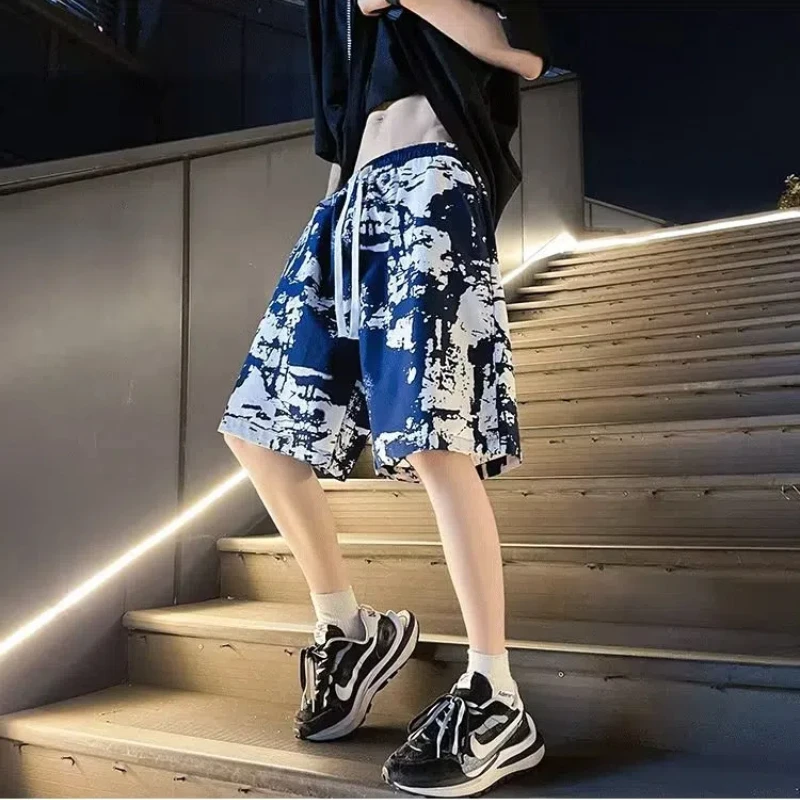 Boyfriend Summer 2024 New Patchwork Elasticized High-waisted Drawstring Pocket Printing Fashion Loose Versatile Casual Shorts