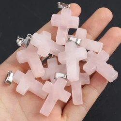 35x19mm Pink Crystal Pendant Natural Stone Cross Shape Charms for Jewelry Making DIY Women Necklace Earrings Charms Wholesale