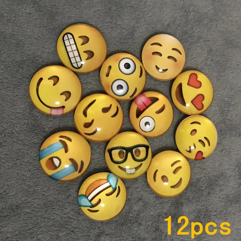 PYLV 12Pcs Glass Smiling Face Fridge Magnet Personality Refrigerator Magnetic Whiteboard Photo Message Board Sticker Home Decor