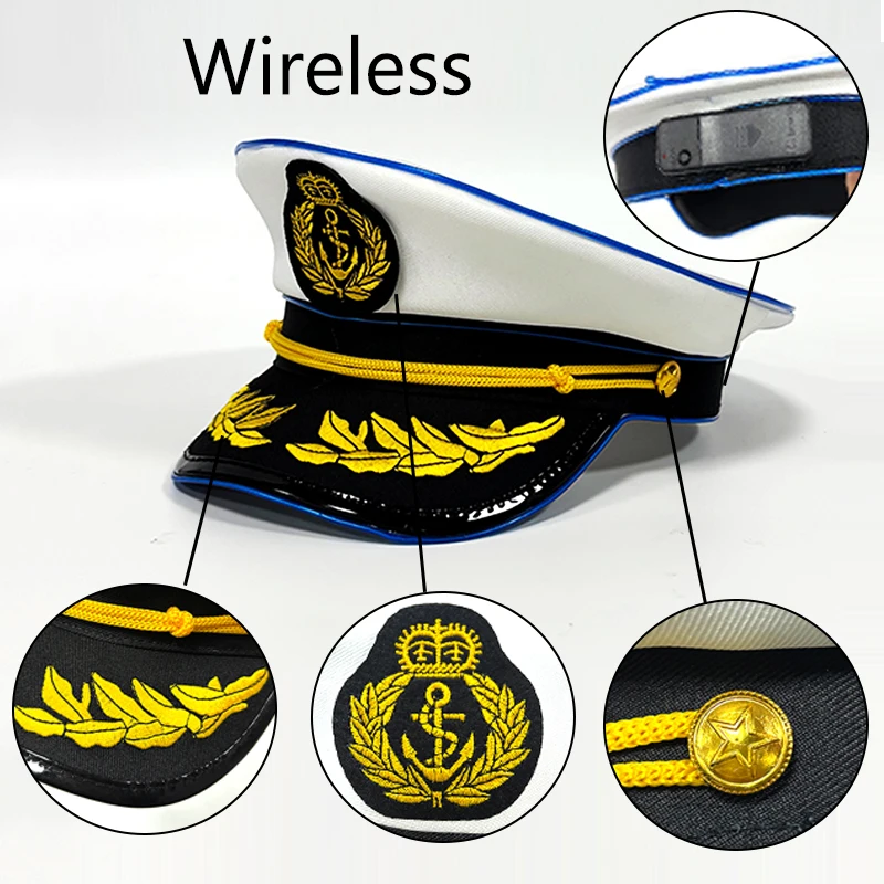Neue leuchtende Marine-Hut für Männer und Frauen, Kostüm, Cosplay, Marine, coole Requisiten, leuchtende Hüte für die Nacht
