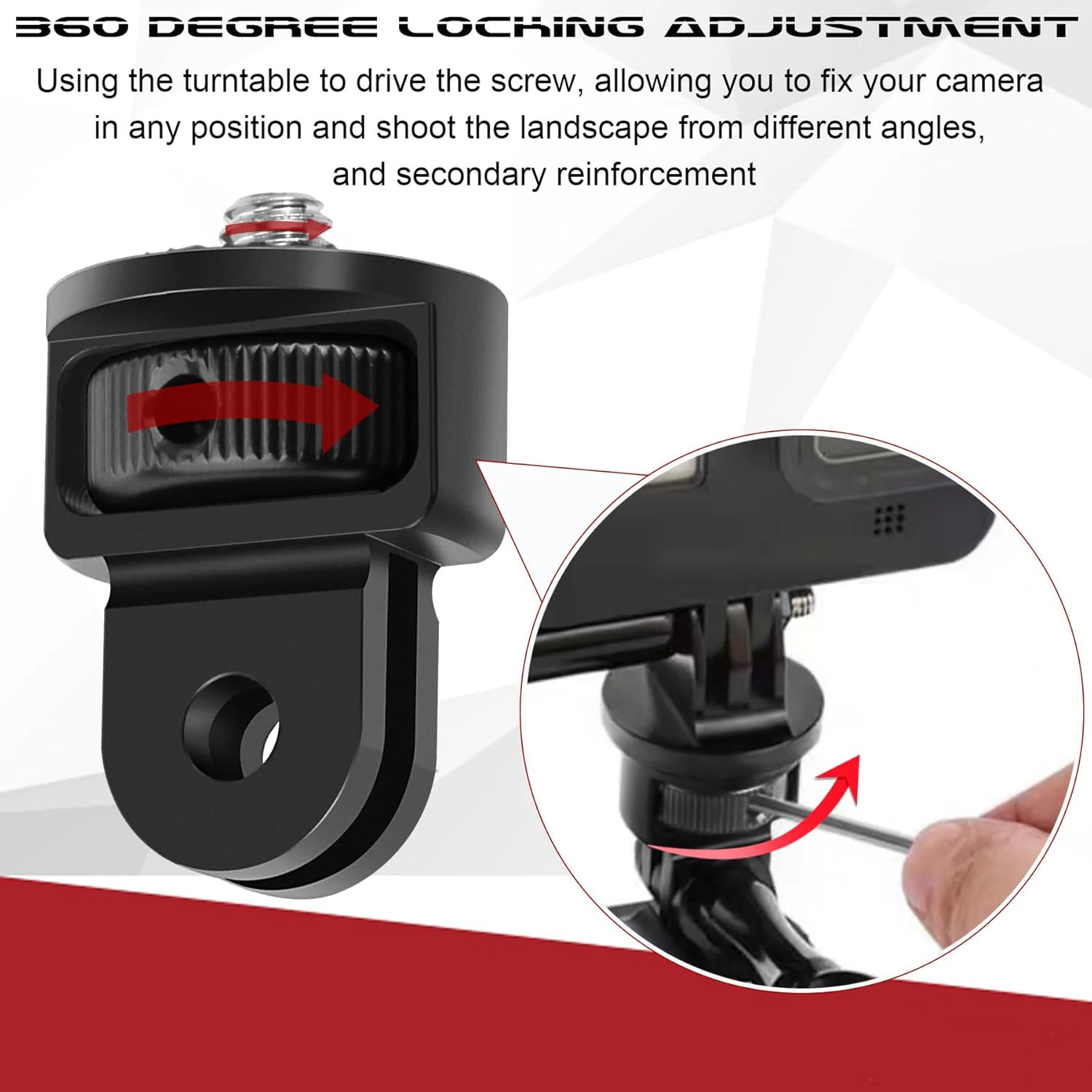 Aluminum Tripod Mount for Gopro Adapter 360° Adjustment 1/4-20 Screw Conversion Adapter for GoPro Hero 13 Insta360 ACE Pro X4