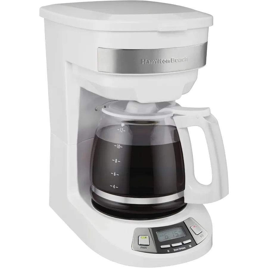 

Программируемая капельная кофеварка на 12 чашек с 3 вариантами заваривания, стеклянный графин, автоматическая пауза и разлив белого цвета