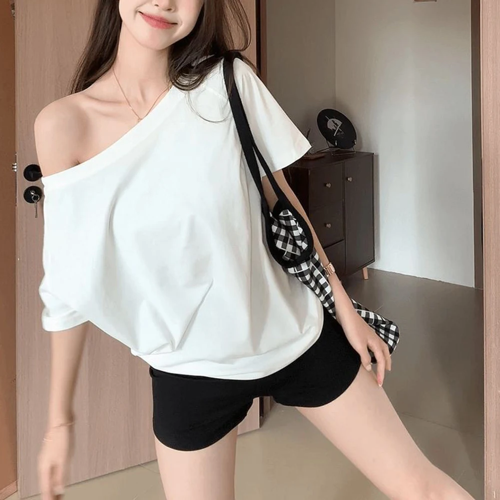 

S Дышащая повседневная свободная рубашка с открытыми плечами, подходящая для пола, женская одежда с вырезом на одно плечо, обычная длина