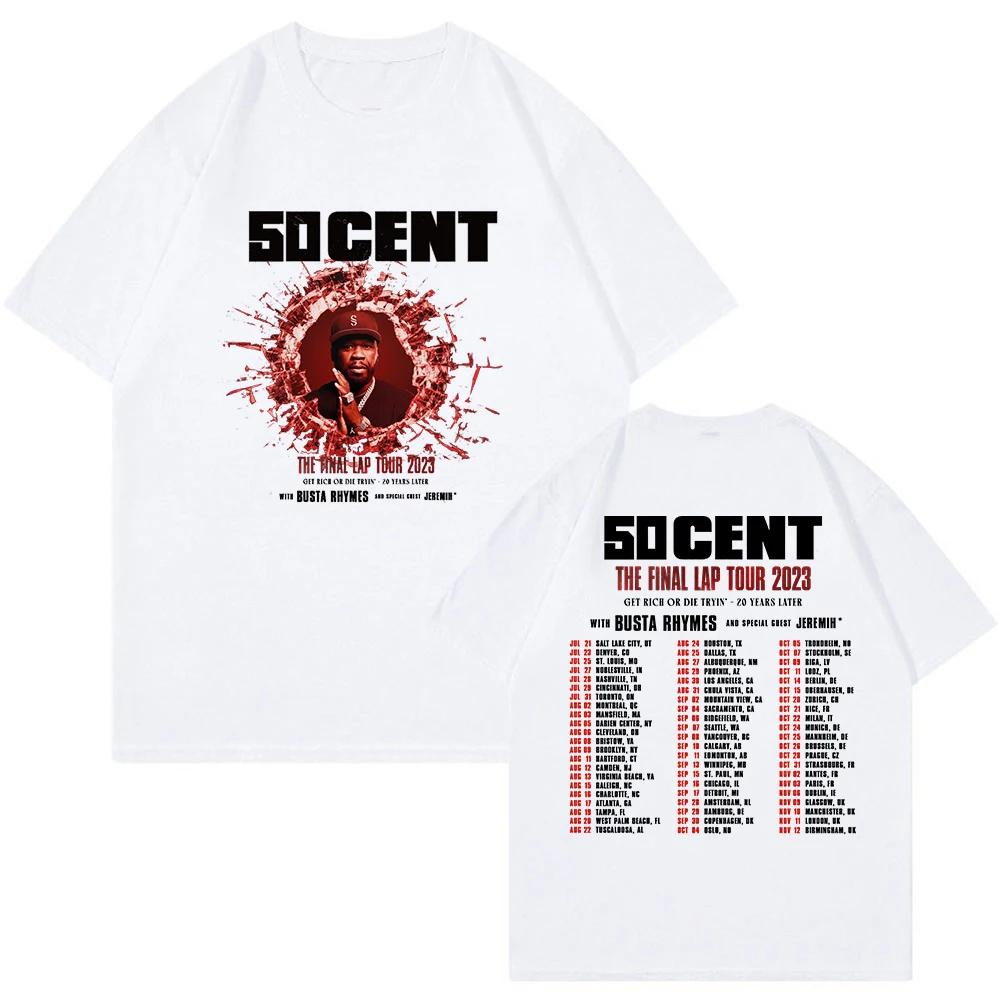 T-shirt ras du cou à manches courtes pour hommes et femmes, Streetwear à la mode, Vêtements Hip Hop, 50 Cent The Final Lap Tour, 2023