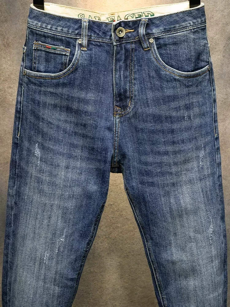 Newly Designer Fashion Men Jeans High Quality Retro Blue Elastic Slim Fit Vintage Jeans Men Trousers Casual Denim Pants Hombre