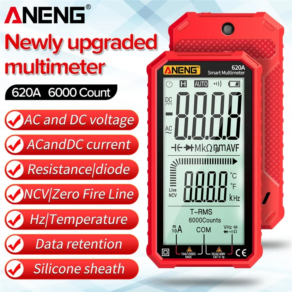 ANENG 620A Digital Multimeter AC/DC Ultraportable LCD Display True-RMS Multimeter Auto-Ranging with Amp Volt Ohm Multi Tester