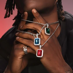 Hip Hop Iced Out Pendant Necklaces for Men Luxury Shiny Colorful Zirconia Stainless Steel Rope Chain on Neck Rapper Jewelry