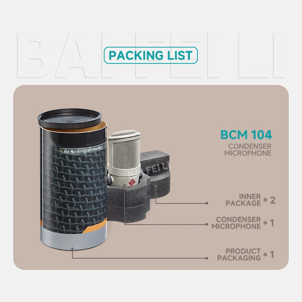 BAIFEILI BCM104 Professional Desktop Studio Condenser Microphone XLR Premium Shock Mount Design for High-Fidelity Recording