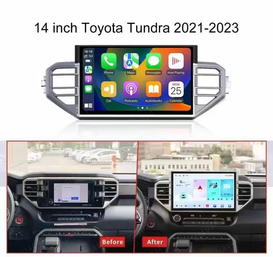 R 14.6 ''راديو السيارة اللاسلكية Carplay لتويوتا تندرا سيكويا 2014-2024 أندرويد السيارات مشغل وسائط متعددة لتحديد المواقع والملاحة DSP ستيريو