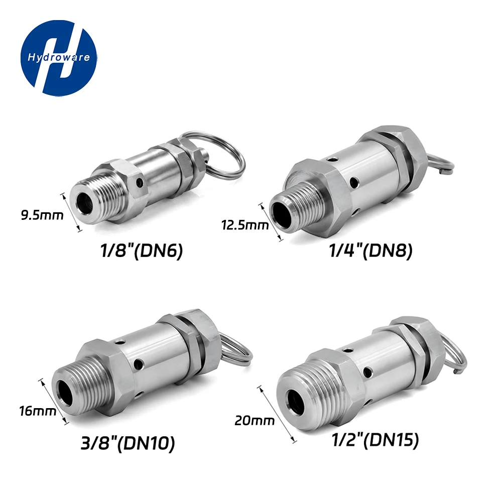 Adjustable 304 Stainless Steel Safety Pressure Relief Valve 1/8 1/4 3/8 1/2