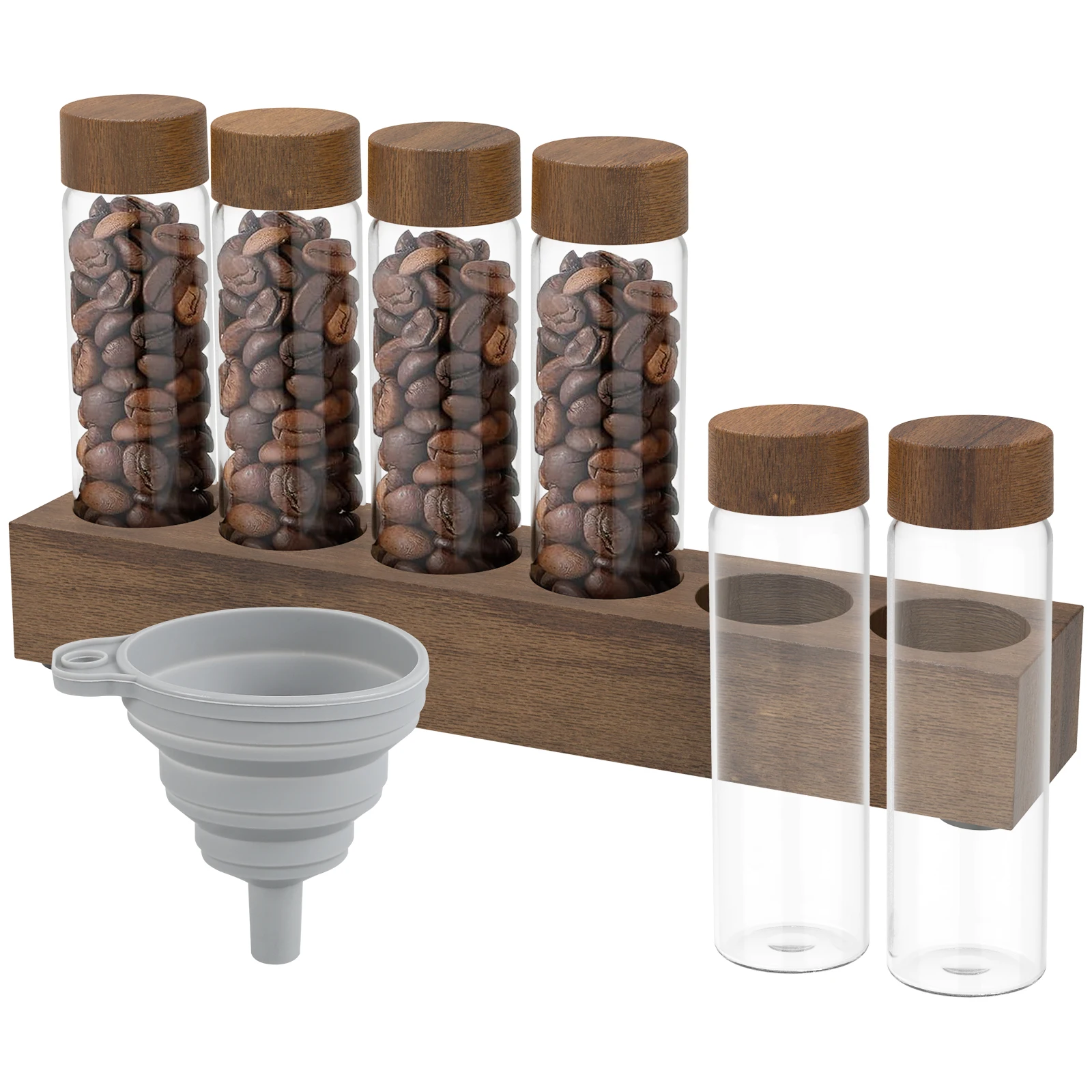 

6 Hole Coffee Bean Storage Tube With Wooden Rack Sealed Coffee Bean Storage Jar Portable Coffee Bean Container for Tea Seasoning