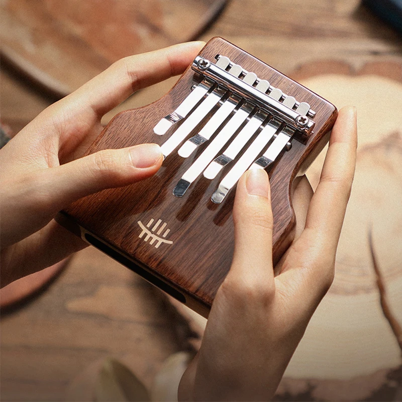 HLURU Mini Kalimba 7 Key Thumb Piano Full Veneer Solid Wood Black Walnut Wood Kalimba Finger Piano Beginners Keyboard Instrument