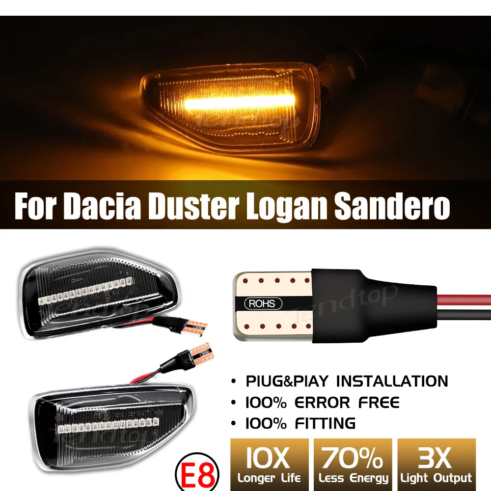 2 sztuk dynamiczna lampka kierunkowskazu migacza boczny kierunkowskaz w lusterku Repeater sekwencyjne lampy dla Dacia Sandero 2 Logan 2 Duster II