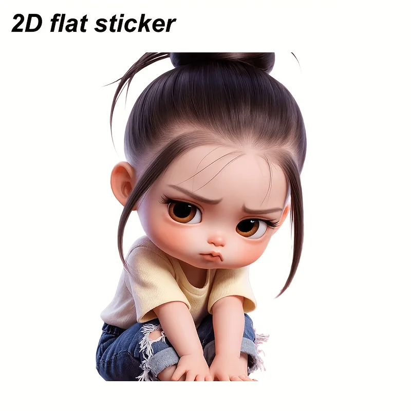 1pc Grumpy Cartoon Girl Vinyl Sticker, Waterproof Self-Adhesive Decal for Car Window, Laptop & Smooth Surfaces
