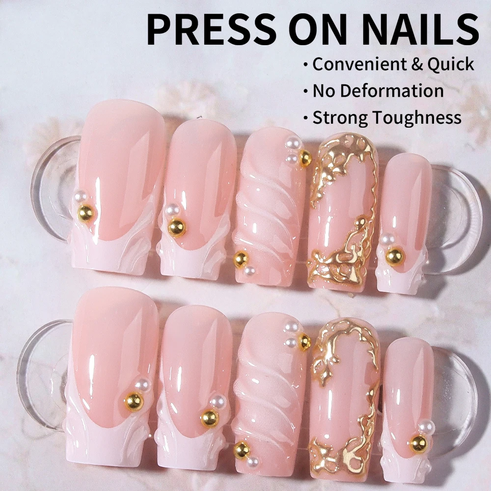 24 pieces per set. Rectangular 3D gel flower white gradient style pressed nails. Ideal for spring and summer manicures. view 2