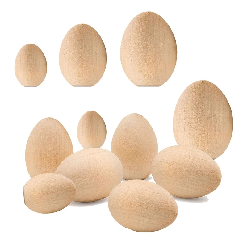 10 Uds. De huevos de madera sin pintar, huevos artesanales de Pascua de madera de fondo plano sin terminar, lisos listos para pintar y decorar