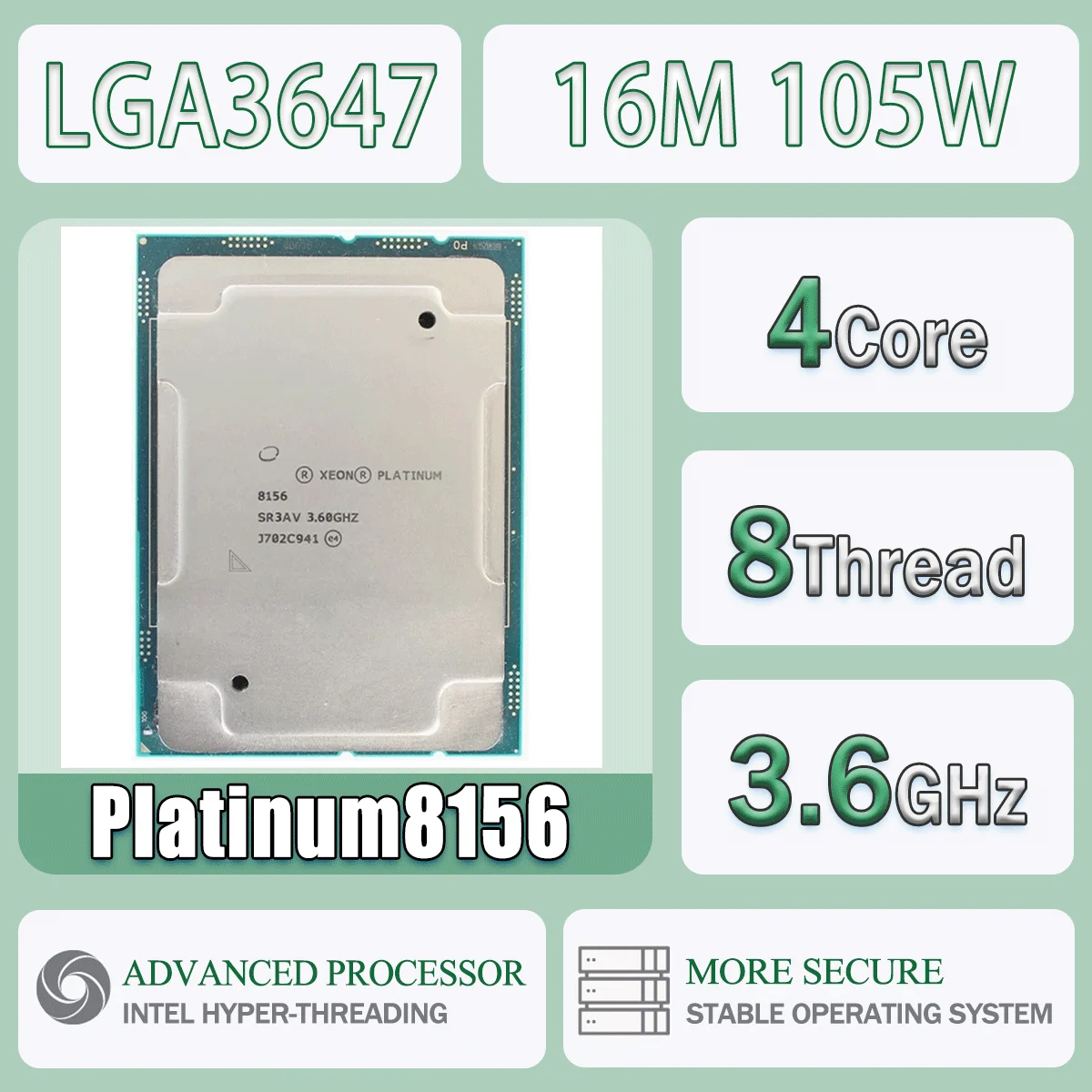 Intel Xeon Platinum8156 4 núcleos 8 hilos 3,6 GHz 16,5 MB 105 W ordenador CPU procesador servidor Platinum 8156 paquete LGA3647