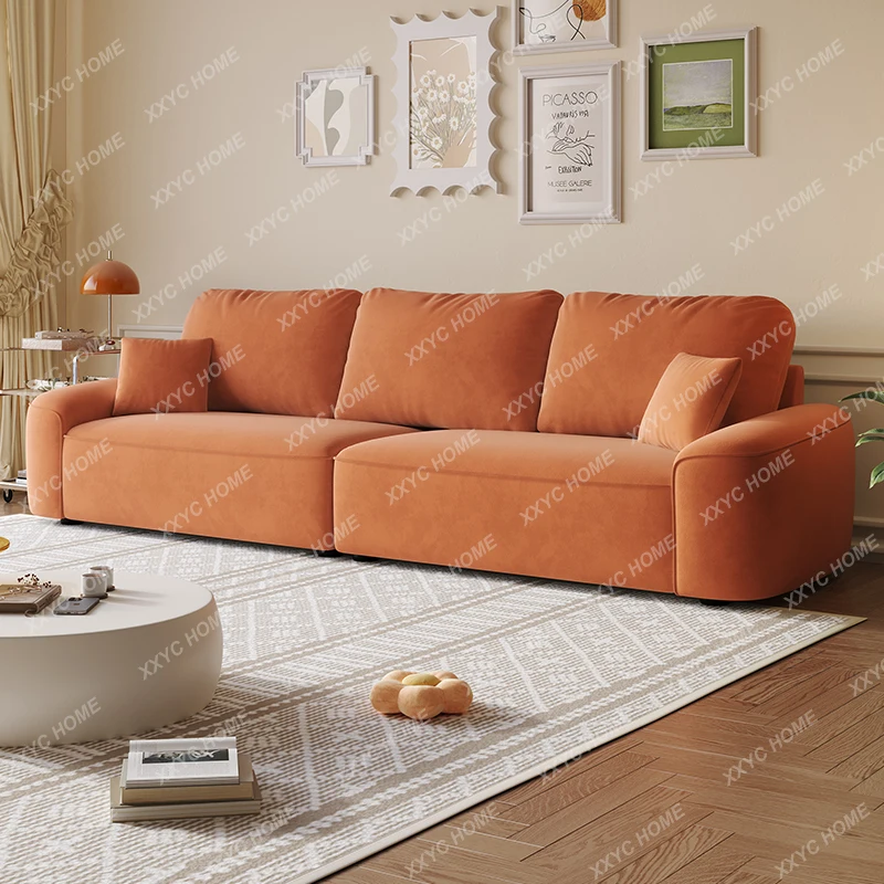 Modern simple cream style skin-friendly high-end velvet sofa living room small apartment rental room, straight row fabric sofa