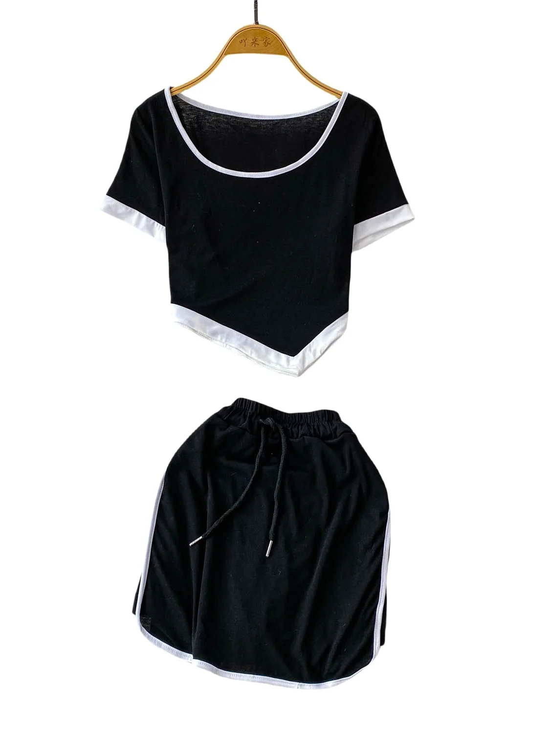 

Сексуальная футболка ort Color Blo round Ne, дизайнерская асимметричная утягивающая юбка с высокой талией, комплект из двух предметов с высокой талией