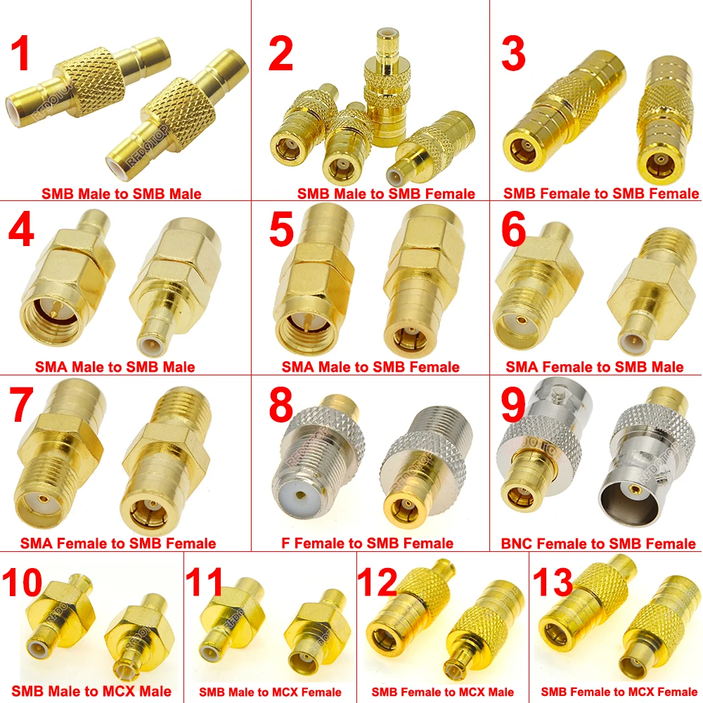 1PCS SMB to SMA/SMB/Q9 BNC/F/MCX Male/Female RF Connector Wifi Antenna Convertor SMB Male Female RF Coax Adapter Gold Plated