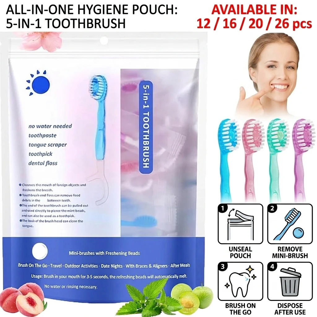 Disposable Mini Portable Toothbrush with Bursting Bead Dental Floss Fresh Breath Oral Cleaning Multifunctional Travel Toothbrush