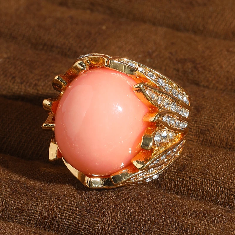 

Vintage Hibiscus Stone Pink Ring Angel Wings Gold Color Cubic Zircon Rhinestone Woman Accessories Luxury Quality Jewelry 2025