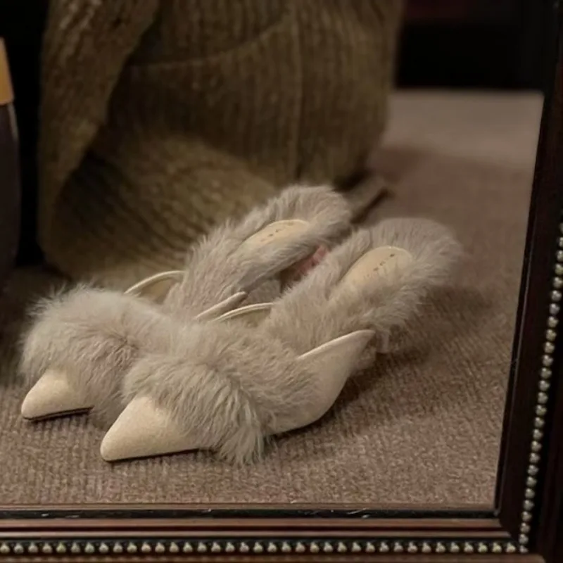 2025 Vrouwen Pomp Veer Hakken Mode Eenvoudige Wind Muilezel Slippers Vrouwen Slide Stiletto Hakken Schoenen Voor Vrouwen Hakken