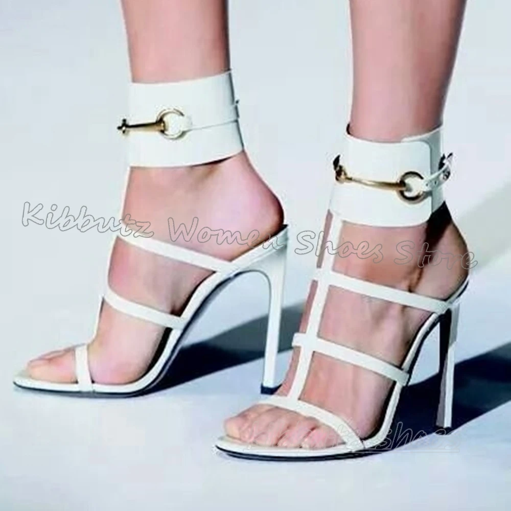 

Rome Sandals Round Toe Thin Heel Solid Color Metal Decor Fashion Luxury Elegant Concise Sexy Women Shoes New Party Wedding Dress