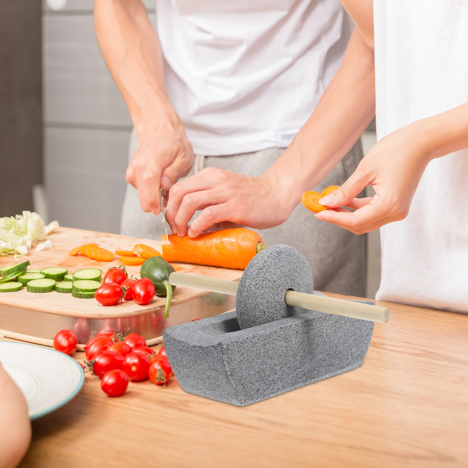 

Stone Mortar Pestle Spice Grinder Hand Crank Mill Kitchen Coffee Beans Roller Traditional Craftsmanship Material
