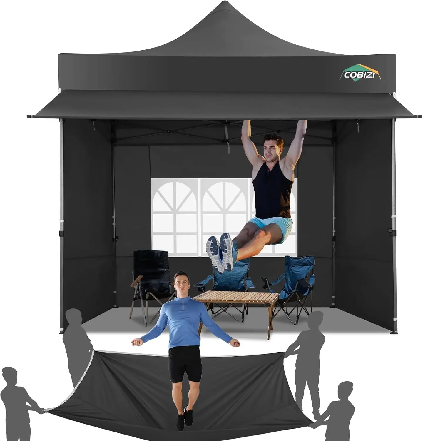10x10 Pop Up Canopy Tent with Awning & Sidewalls, Heavy Duty Commercial 10X10 Canopy Tents Instant Waterproof, UPF 50+ Sun