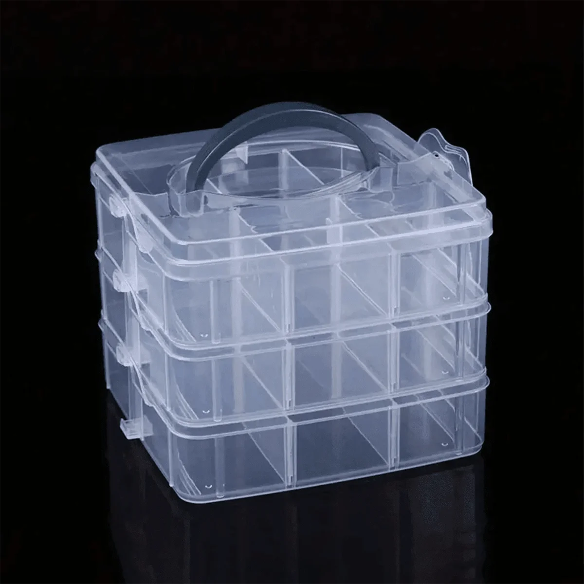 3 Tier 18-Grid Transparent Adjustable Stackable Compartment Slot Plastic Storage Box For Organizing Toys Jewelry Accessories