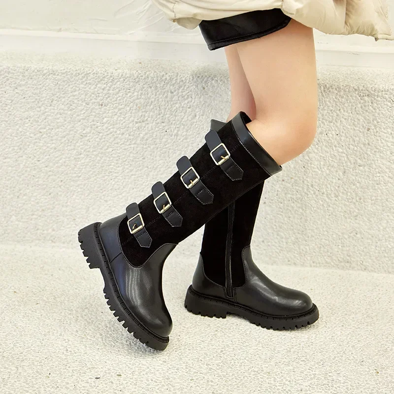 2024 Autumn Winter New Children High Boots for Girls Fashion and Comfortable British Style Casual Versatile Trendy Leather Shoes