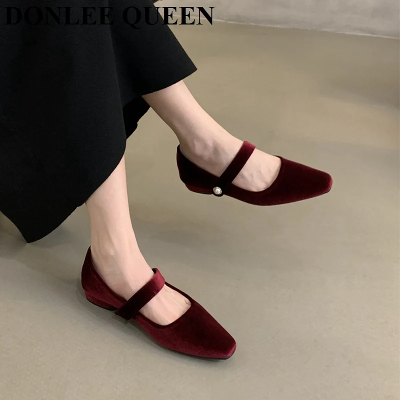 French Elegant Women Flats Shoes 2023 Autumn Fairy Style Ballerina Flat Heel Flock Mary Jane Shoes New Brand Ballet Dress Loafer