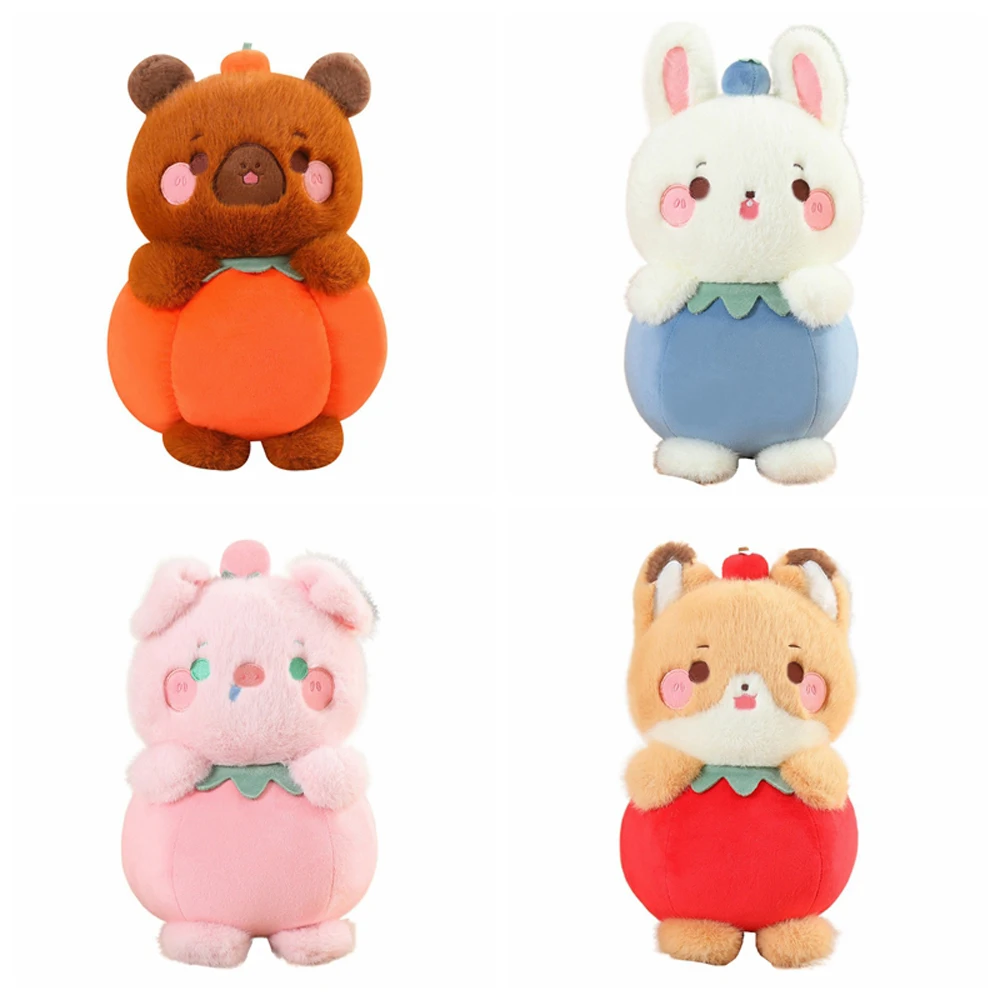 Funny Cartoon Fruit Animal Dog Pig Pumpkin Capybara Soft Animal Rabbit Stuffed Room Decor