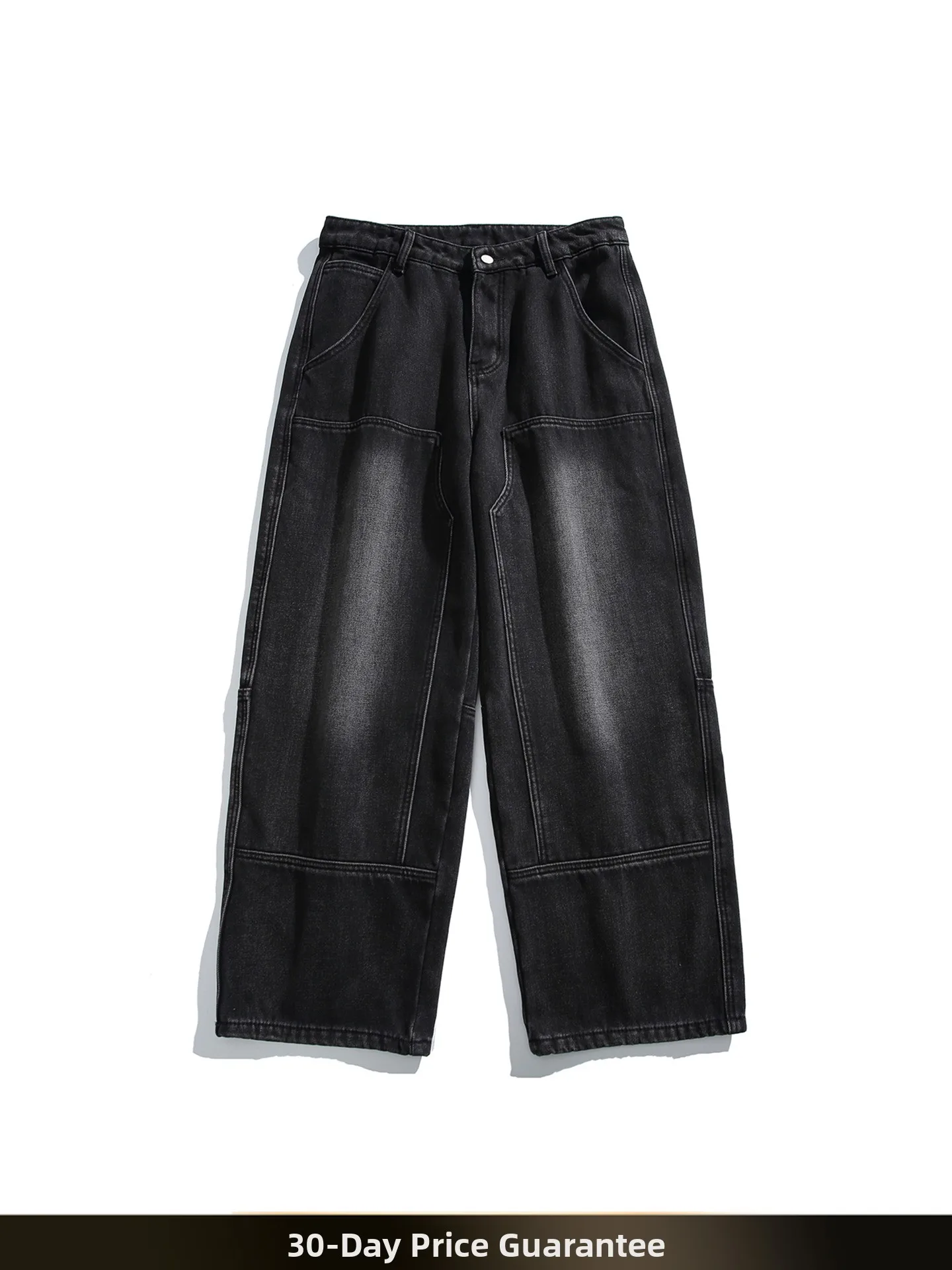 

Retro American Waed Men's Denim Workwear Pants Winter Loose Warm Fce Straight Leg Long Trousers Casual Cotton Polyester