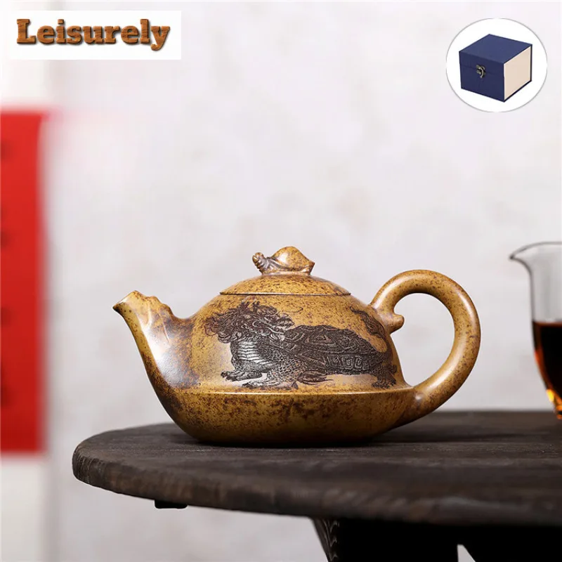 430ml Yixing Purple Clay Teapot Handmade Dragon Turtle Pot Raw Ore Hyperthermy Section Mud Tea Soaking Kettle Zisha Tea Set Gift