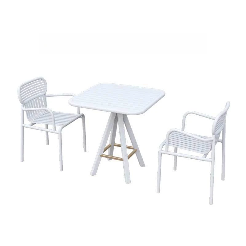 Outdoor aluminum alloy square table and chair combination, waterproof and rust-proof, wrought iron with armrest back chair