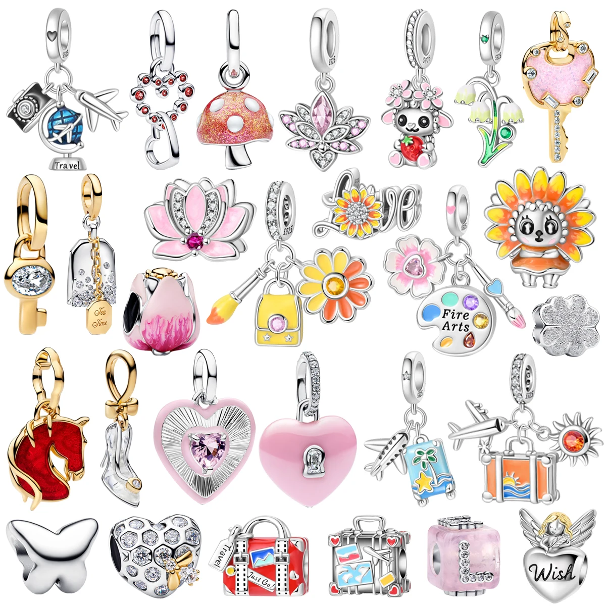 

Оригинальный кулон-бусина из серебра 925 пробы в форме ключа, сердца, подсолнуха, бабочки, лотоса, подходит для женских браслетов, ожерелий, ювелирных украшений, подарок.