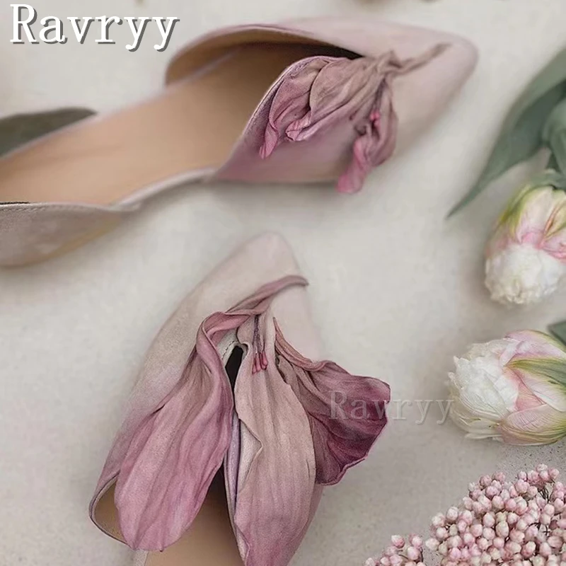 Retro Flower Sing Shoes Women's Spring/summer New Pointed Toe Cover Heel Versatile Flat Bottom Comfortable Casual Shoes