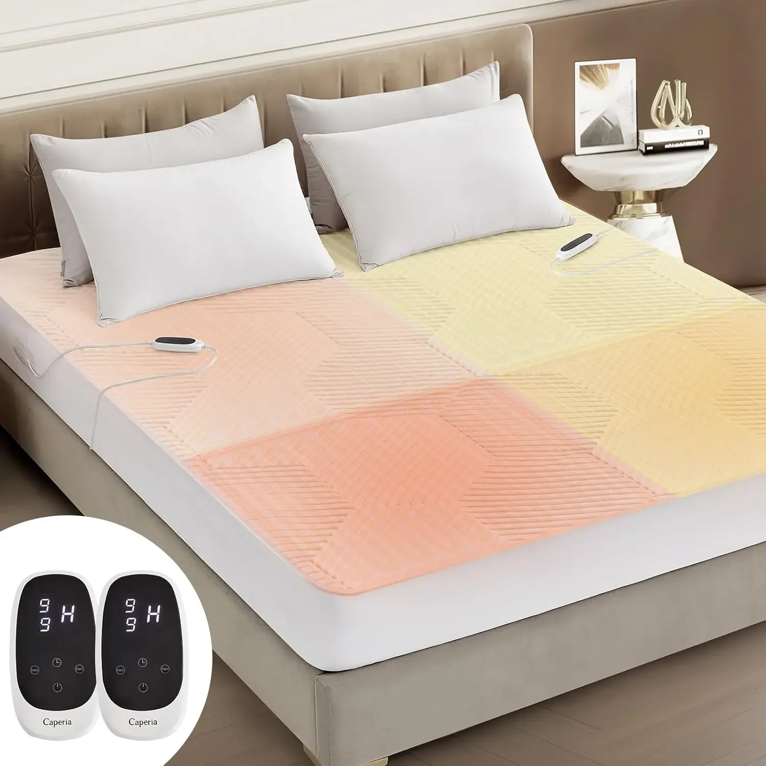 

Multizone Waterproof Heated Mattress Pad, Individual Body & Feet Electric Mattress Bed Warmer 9 Heat Settings, 1-12 Hours Auto O