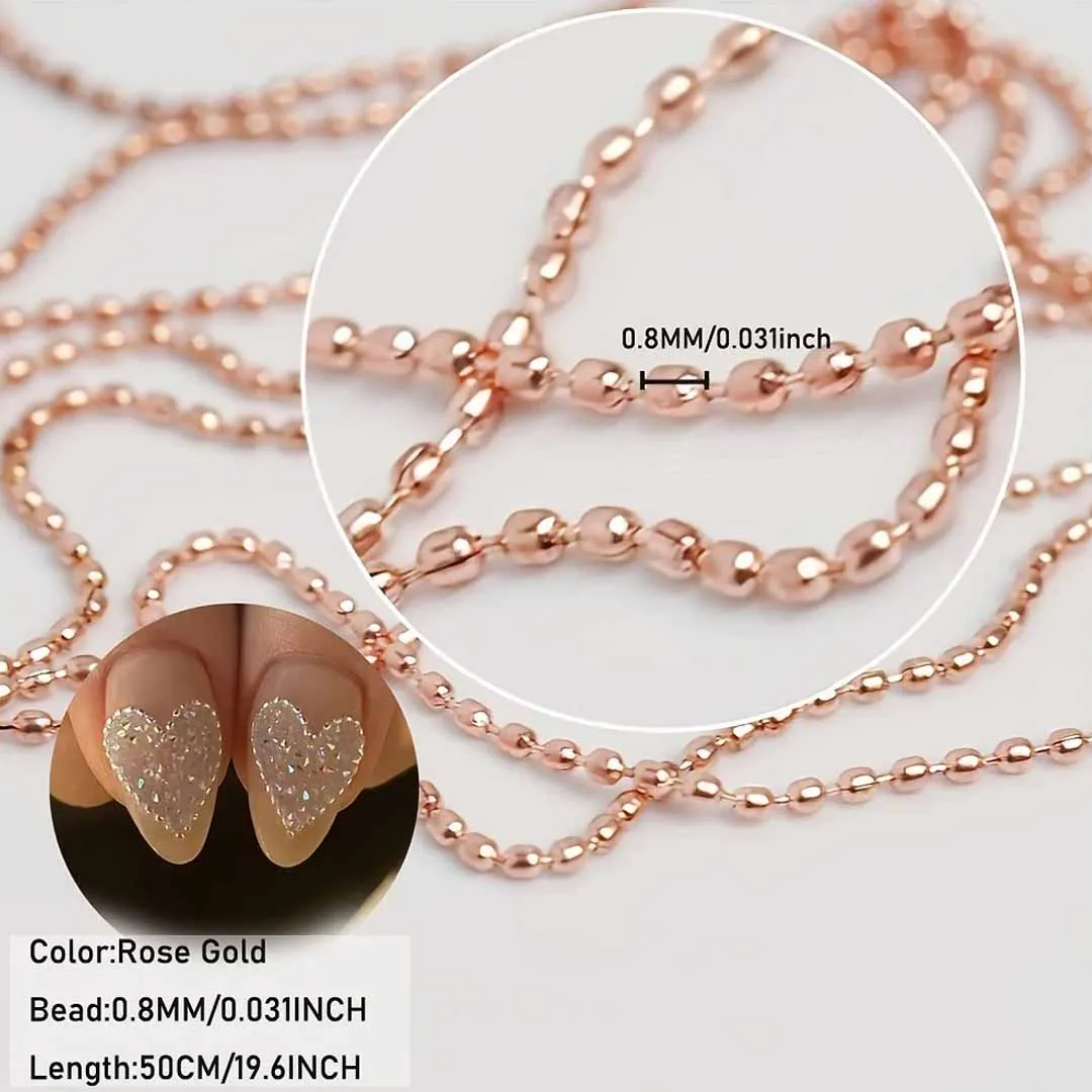 Nagelkunst-Kettenperlen-Charms 0,8mm Dekorationen Silber Roségold Metall Nägel DIY 3D-Teile Strass Schmuck Maniküre-Zubehör – Detail 7