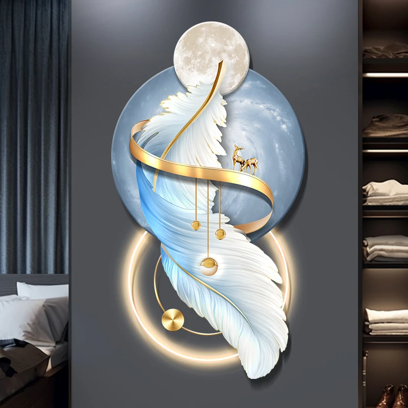 

Bright and gorgeous feather diamond decorative painting with LED light emission for living room enhancing home style