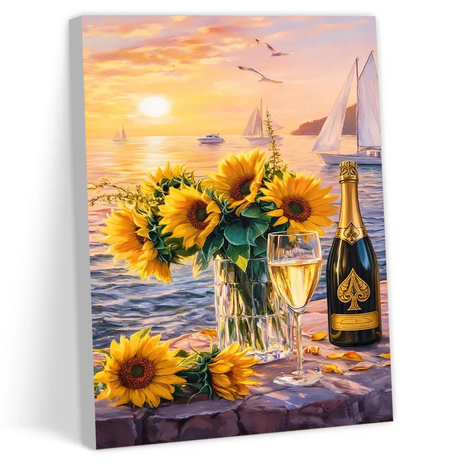 CHENISTORY Sunflowers in vase against golden sky