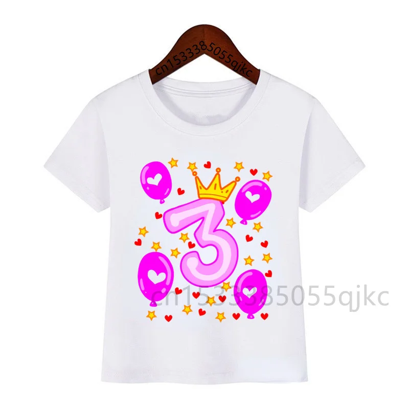 Baby Girl Crown Numbers 1-10 Birthday T Shirts Custom Girls Clothing Personality T Shirts Birthday Age Name T Shirt Clothes